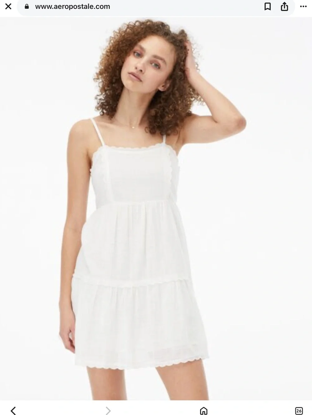 Aeropostale White Tiered Spaghetti-Strap Babydoll Mini Dress lace small cotton